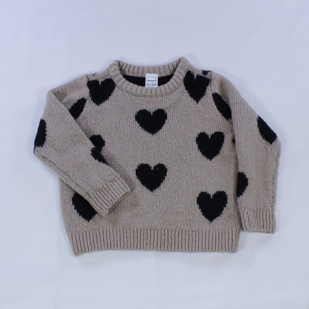 Carter's‎ Knit Sweater with Hearts - Beige/Oatmeal - Size 2T